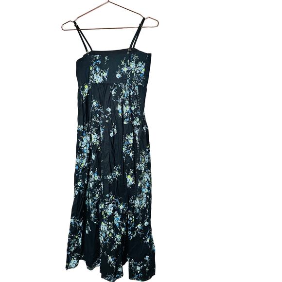 Les Rêveries Black Blue Floral Hourglass Square Neck Strap Midi Dress Size 6 - Picture 4 of 12